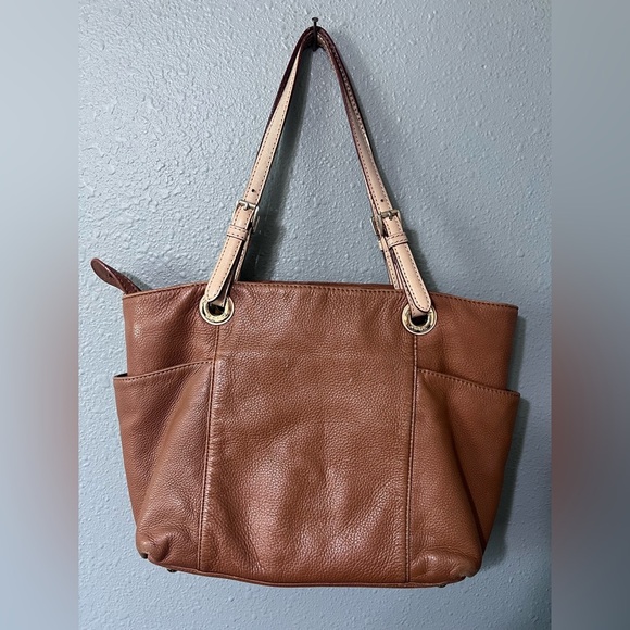 MICHAEL KORS Large Taupe/Brown/Gold Leather Shoulder TOTE BAG PURSE & Wallet Set - Picture 2 of 16
